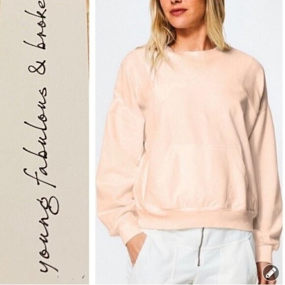 Young Fabulous Broke Drew Oversized Mixed Media Peach Pullover Sweatshirt Top XS - Picture 2 of 9